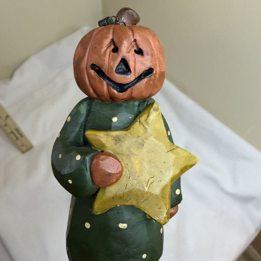 Blossom Bucket Halloween Pumpkin Man Moon Pedestal By Suzy Skoglund 13" Folk Art